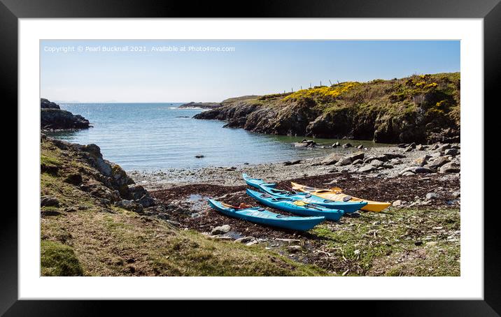 Rhoscolyn Kayaks Anglesey Wales Framed Mounted Print by Pearl Bucknall