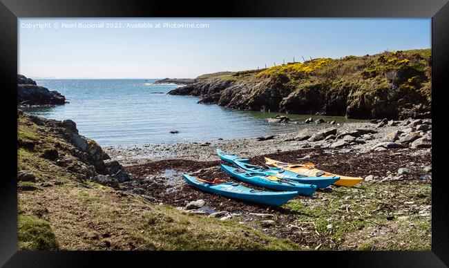 Rhoscolyn Kayaks Anglesey Wales Framed Print by Pearl Bucknall