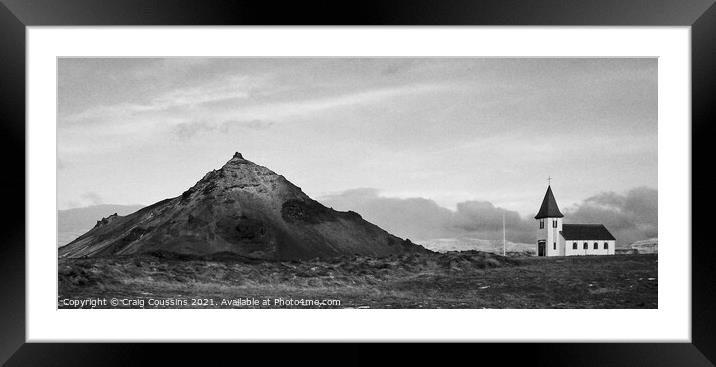 Hellnar Church at the foot of Mt. Stapafell Iceland Framed Mounted Print by Wall Art by Craig Cusins