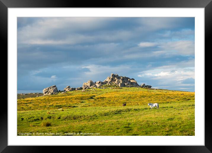Hound Tor, with Dartmoor Pony, Dartmoor, Devon Framed Mounted Print by Justin Foulkes