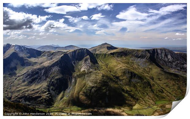 Snowdonia mountains Print by John Henderson