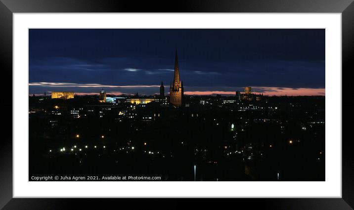 Norwich Skyline Cathedral and Castle After Dark Framed Mounted Print by Juha Agren
