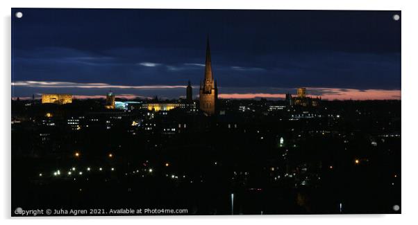 Norwich Skyline Cathedral and Castle After Dark Acrylic by Juha Agren