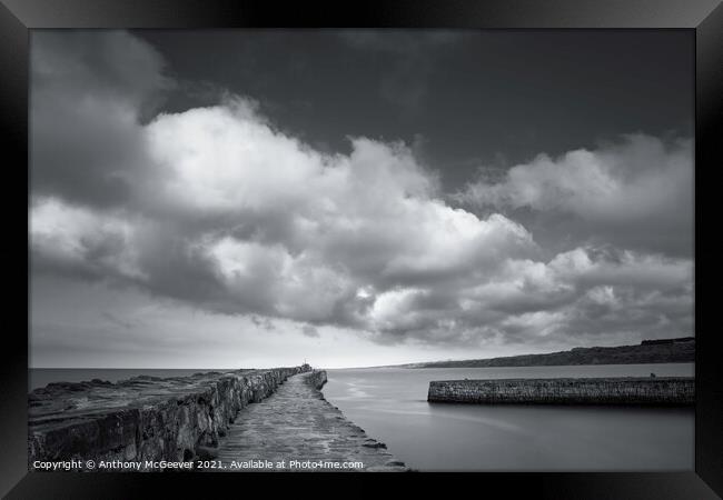 St Andrews seascape in black and white  Framed Print by Anthony McGeever