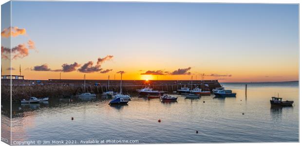 Sunrise over Minehead Harbour  Canvas Print by Jim Monk