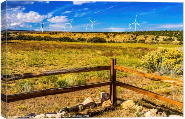 Large Windmill Turbines Fence Wind Farm Project Monticello Utah Canvas Print by William Perry