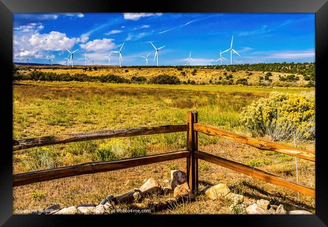 Large Windmill Turbines Fence Wind Farm Project Monticello Utah Framed Print by William Perry