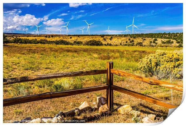 Large Windmill Turbines Fence Wind Farm Project Monticello Utah Print by William Perry