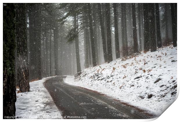 Snowy Turn Print by Fanis Zerzelides