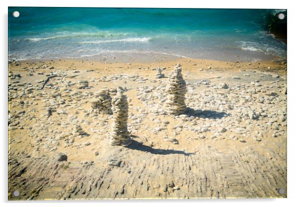 Pile of stones on the beach Acrylic by youri Mahieu