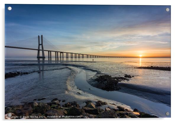 Long bridge over tagus river in Lisbon at sunrise Acrylic by Paulo Rocha