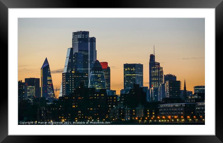 London City skyscrapers at sunset Framed Mounted Print by Marcin Rogozinski