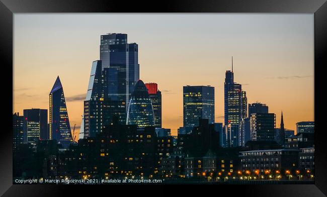 London City skyscrapers at sunset Framed Print by Marcin Rogozinski