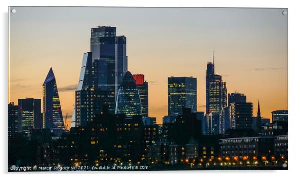 London City skyscrapers at sunset Acrylic by Marcin Rogozinski