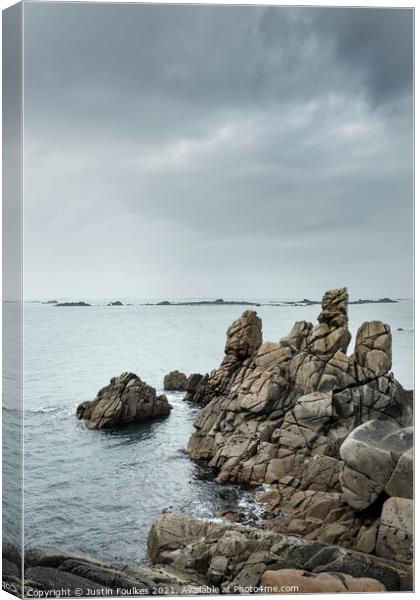 Rocks on the coast of Agnes, Isles of Scilly Canvas Print by Justin Foulkes