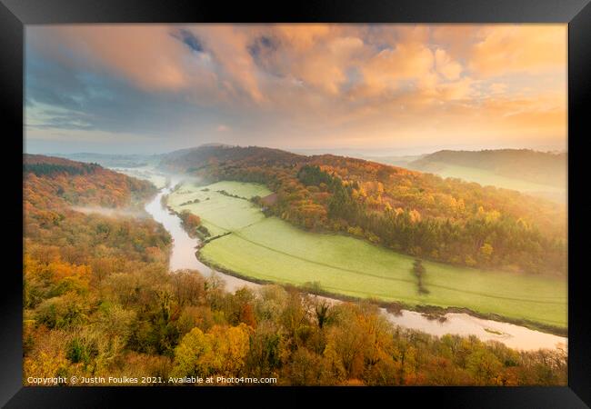 The River Wye from Symonds Yat Rock, at sunrise Framed Print by Justin Foulkes