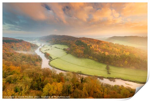 The River Wye from Symonds Yat Rock, at sunrise Print by Justin Foulkes