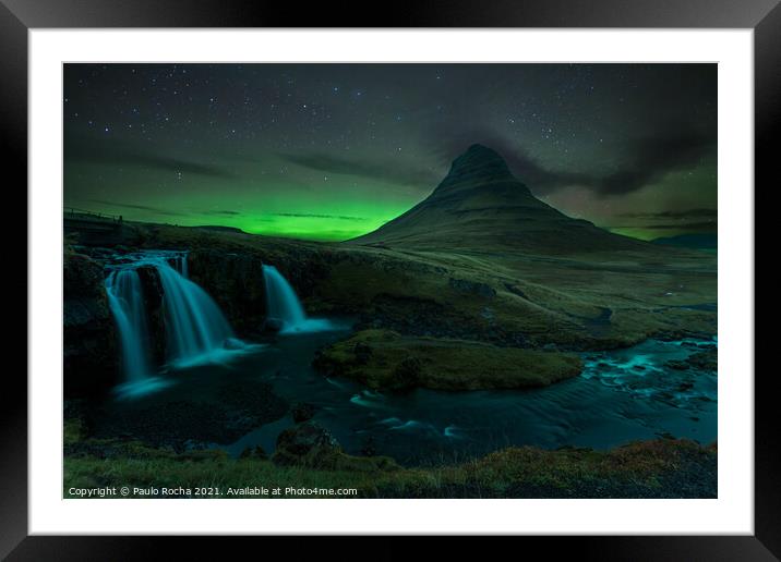 Northern lights over Mount Kirkjufell Framed Mounted Print by Paulo Rocha
