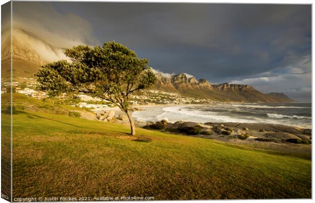 Stormy skies over Camps Bay, Cape Town Canvas Print by Justin Foulkes