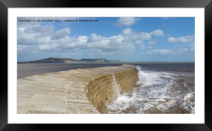 Lyme Regis The Cobb   Framed Mounted Print by Les Schofield