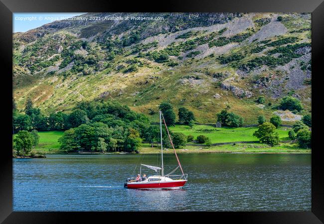 Yacht motoring south on Ullswater Framed Print by Angus McComiskey