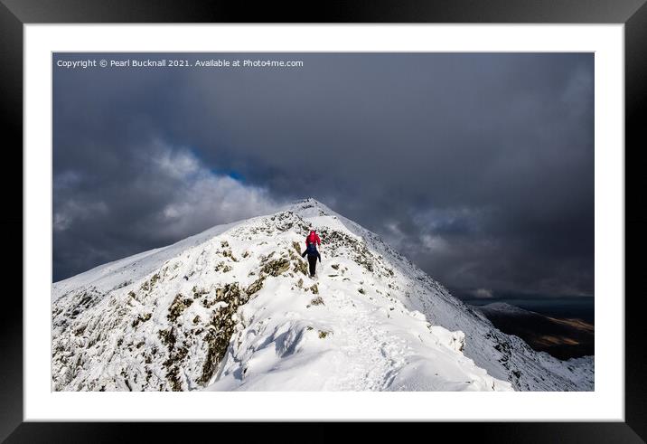 Climbing Snowdon in Winter Framed Mounted Print by Pearl Bucknall