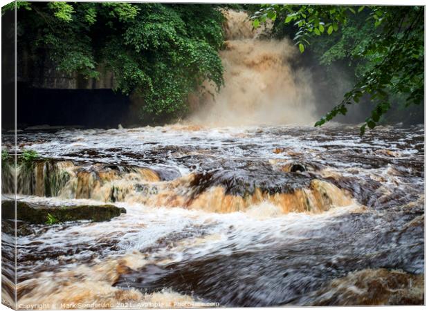 West Burton Waterfall after Heavy Rain Canvas Print by Mark Sunderland