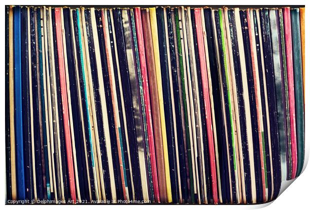 Vintage music Collection of vinyl records albums Print by Delphimages Art