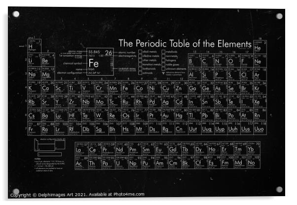 Periodic table of the elements black and white Acrylic by Delphimages Art