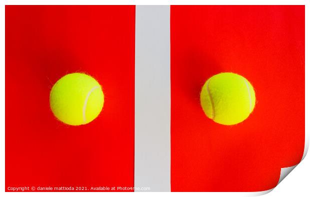 two tennis balls divided by a field line Print by daniele mattioda