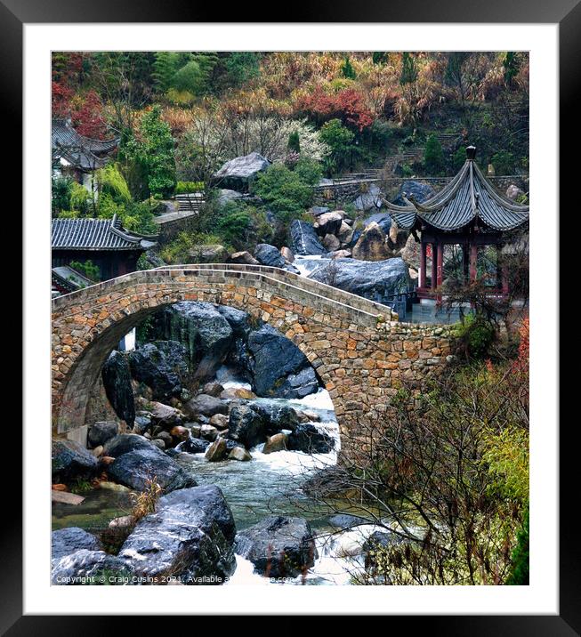 Old stone Chinese bridge; Huangshan, Yellow Mountain, Anhui China  Framed Mounted Print by Wall Art by Craig Cusins