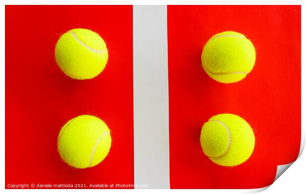 four tennis balls divided by a field line Print by daniele mattioda