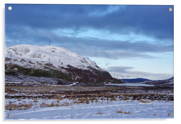 Snowy Mountain beside a Highland Loch Acrylic by Jacqi Elmslie
