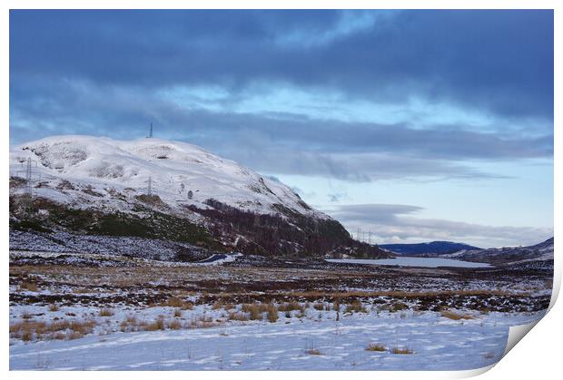 Snowy Mountain beside a Highland Loch Print by Jacqi Elmslie