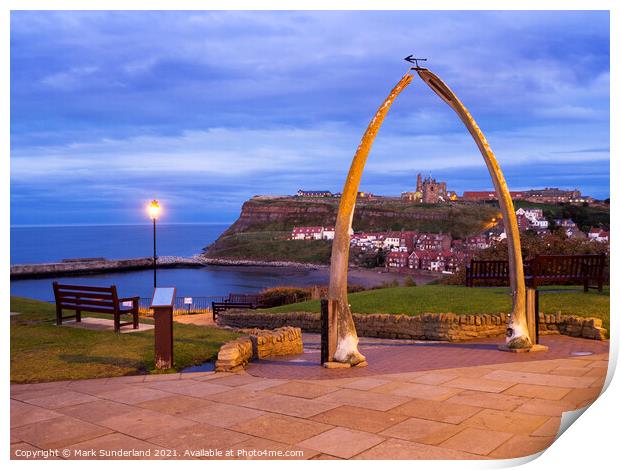 Whalebone Arch at Dusk in Whitby Print by Mark Sunderland
