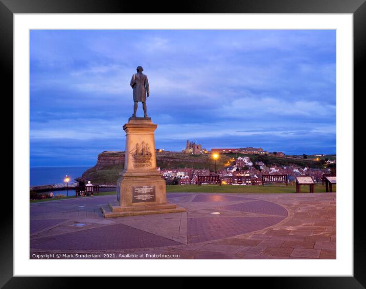 Captain Cook Statue at Whitby Framed Mounted Print by Mark Sunderland