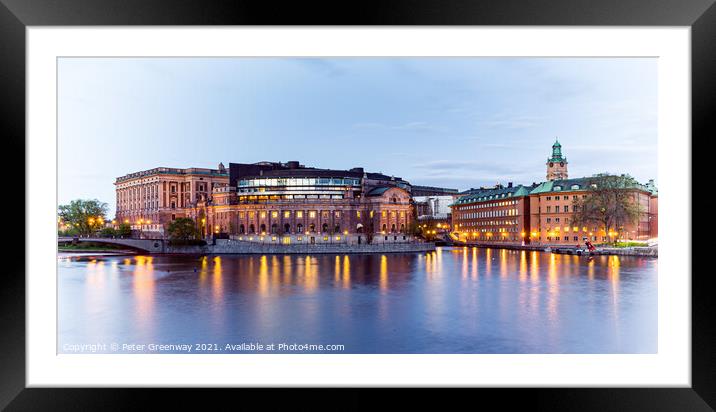 The Parliment Buildings At Sunset, Stockholm, Sweden Framed Mounted Print by Peter Greenway