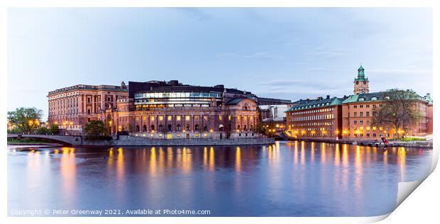 The Parliment Buildings At Sunset, Stockholm, Sweden Print by Peter Greenway