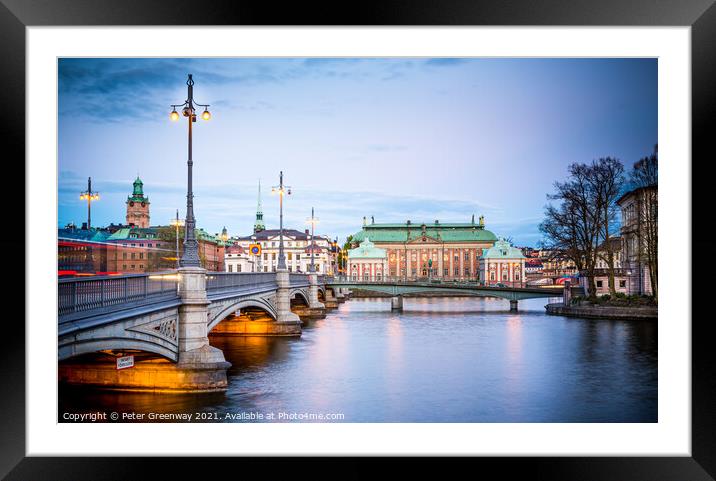 View From A Bridge To Gamla Stan At Night Framed Mounted Print by Peter Greenway