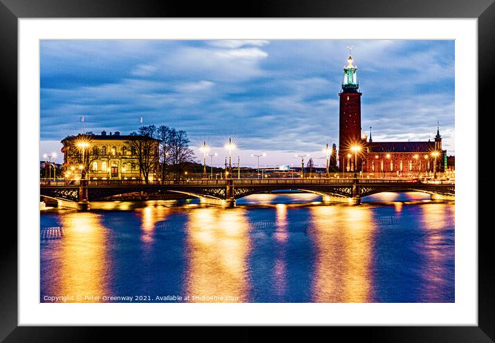 The Town Hall In Stockholm, Sweden At Night Framed Mounted Print by Peter Greenway