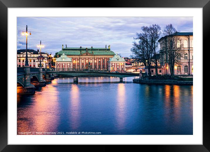 View From A Bridge To Gamla Stan At Night Framed Mounted Print by Peter Greenway