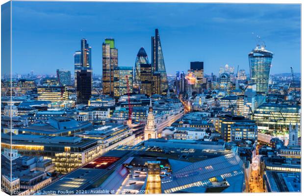The London City Skyline at night Canvas Print by Justin Foulkes