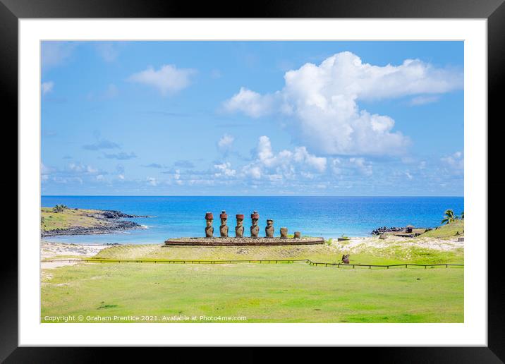 Anakena Beach Statues, Easter Island Framed Mounted Print by Graham Prentice