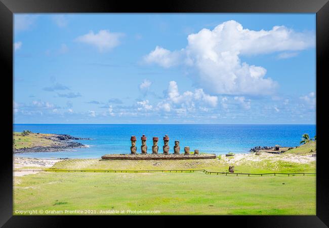 Anakena Beach Statues, Easter Island Framed Print by Graham Prentice