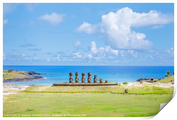 Anakena Beach Statues, Easter Island Print by Graham Prentice