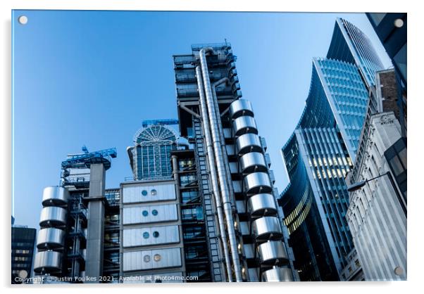 The Lloyds building, the City of London Acrylic by Justin Foulkes