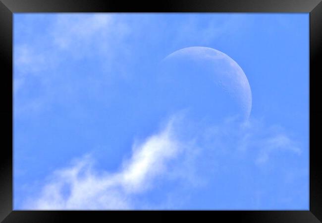 Cloudy Daytime Moon Framed Print by Susan Snow