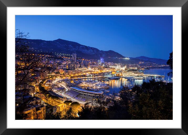 Monaco Principality By Night Framed Mounted Print by Artur Bogacki