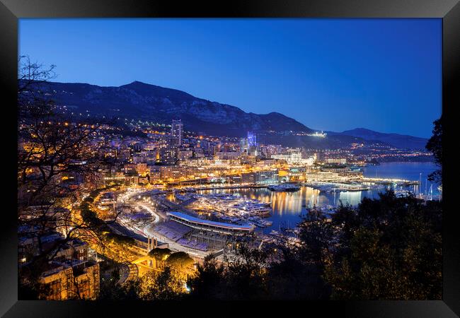 Monaco Principality By Night Framed Print by Artur Bogacki