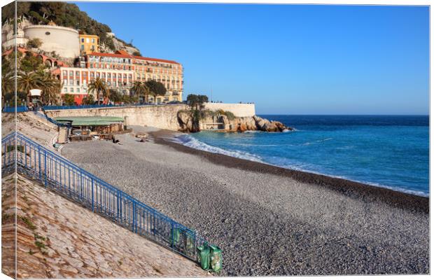 Beach and Sea in Nice City in France Canvas Print by Artur Bogacki